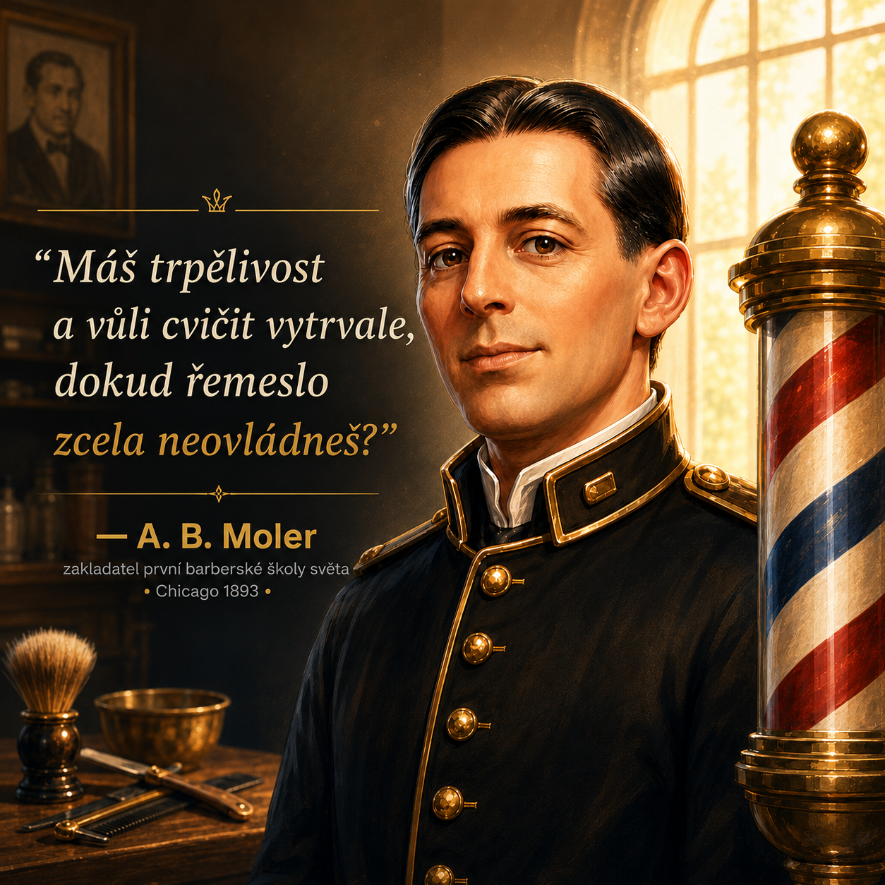 A. B. Moler — patron barberské školy světa (Chicago 1893)